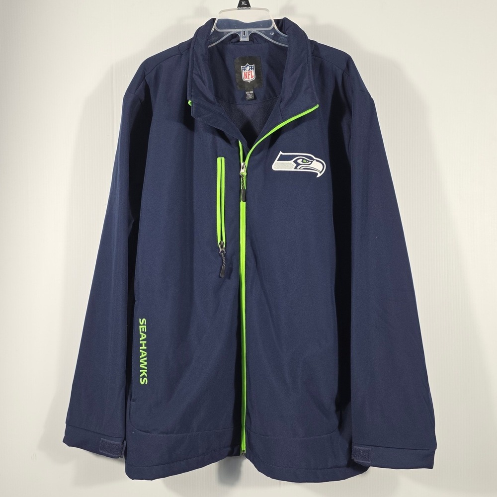 NFL Seattle Seahawks Mens XXL Navy Blue Softshell Full Zip Fleece Jacket Logo